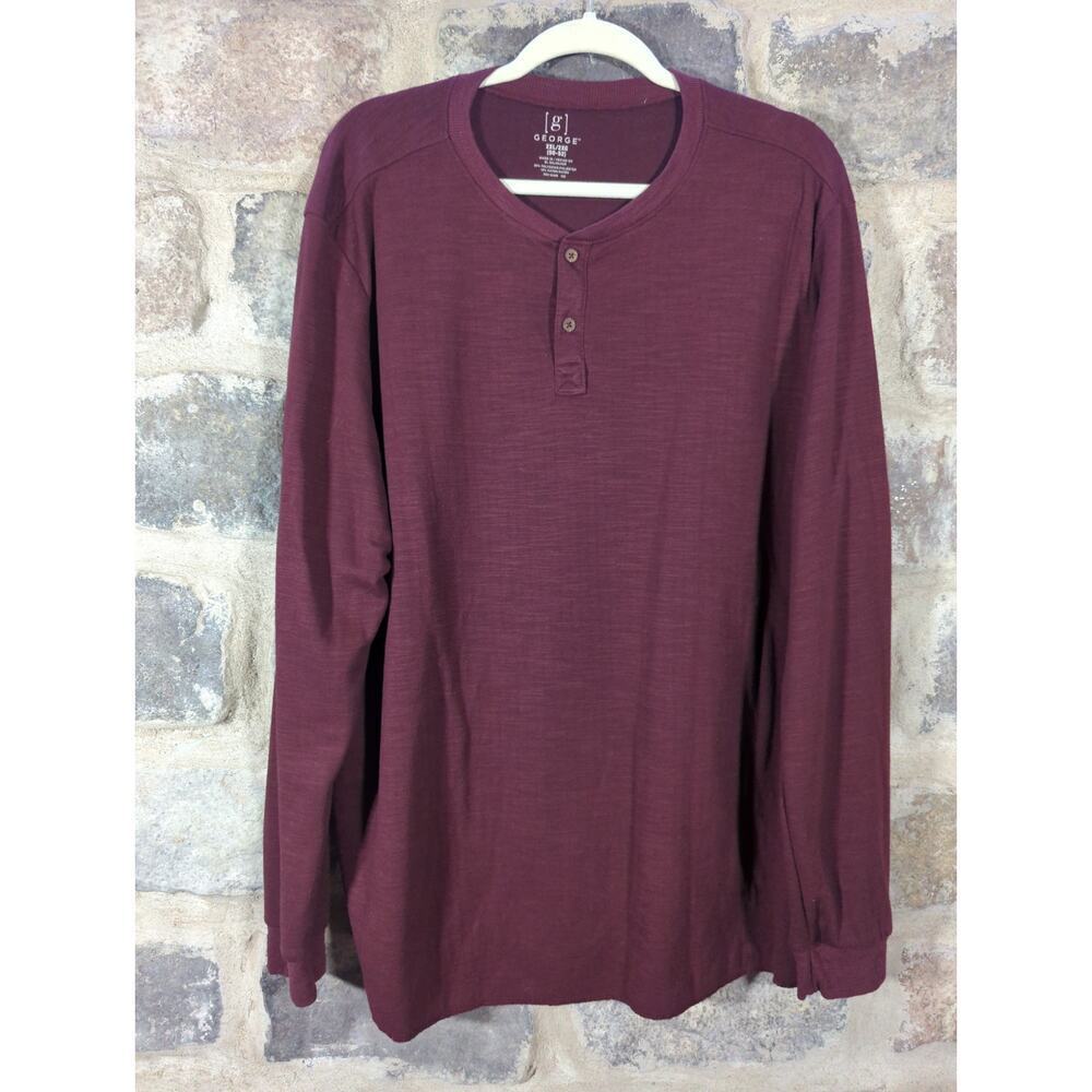 George Shirt Men's 2XL Burgundy Red Henley Base Layer Casual Basic Pull Over‎